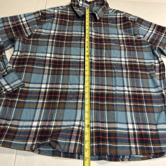 Eddie Bauer striped plaid flannel button down shirt 100% cotton w front pocket - Picture 3 of 10